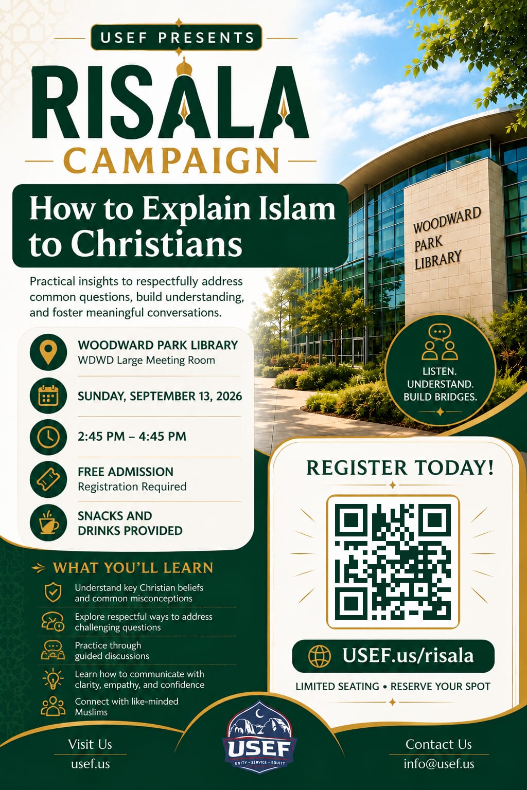 Risala Campaign workshop: How to Explain Islam to Christians, Sunday September 13 2026 at Woodward Park Library